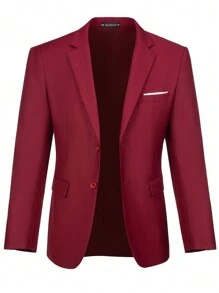 Mens Slim Fit 2-Piece Suit Two Buttons Notched Lapel Solid Suit Jacket Pants Set Tuxedo For Prom Concert Graduation Season Size XS-3XL Men's Spring New Products Suit Sets For Wedding Concert  Graduation Season - 酒紅色 - 查看 8
