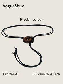 Dây thắt lưng PU thanh lịch Bohemian màu trơn, khóa tròn bằng gỗ, trang phục thường ngày và dự tiệc cho mọi mùa - khóa tròn dây tròn - Xem 1