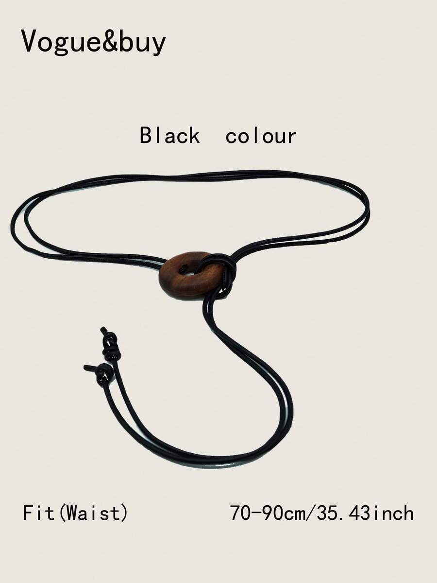 Dây thắt lưng PU thanh lịch Bohemian màu trơn, khóa tròn bằng gỗ, trang phục thường ngày và dự tiệc cho mọi mùa - khóa tròn dây tròn - Xem 1