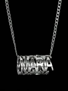 1 件热销欧美时尚潮流 DIY 字母名字吊坠，四面立体圆形焊接项链配件，电镀 18k 金不锈钢，含精美高端礼品盒，适合家人、朋友、情侣、节日礼物 - 銀色 - 查看 2