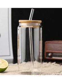 1 件，450 毫升/550 毫升透明玻璃，带吸管和竹盖 - 透明色 - 查看 7