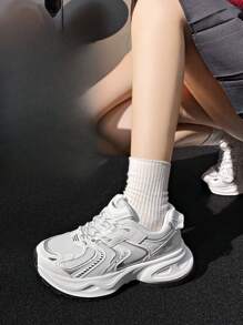 1 Paar Damen Frühlings-/Herbst Lässig Schuhe, schnürbar, Mesh atmungsaktiv, Keilabsatz, leicht, bequem, weiße Lässig leaufschuhe