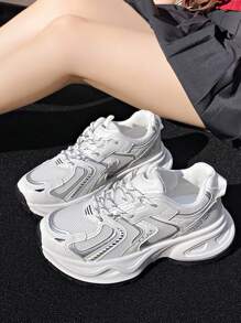 1 Paar Damen Frühlings-/Herbst Lässig Schuhe, schnürbar, Mesh atmungsaktiv, Keilabsatz, leicht, bequem, weiße Lässig leaufschuhe