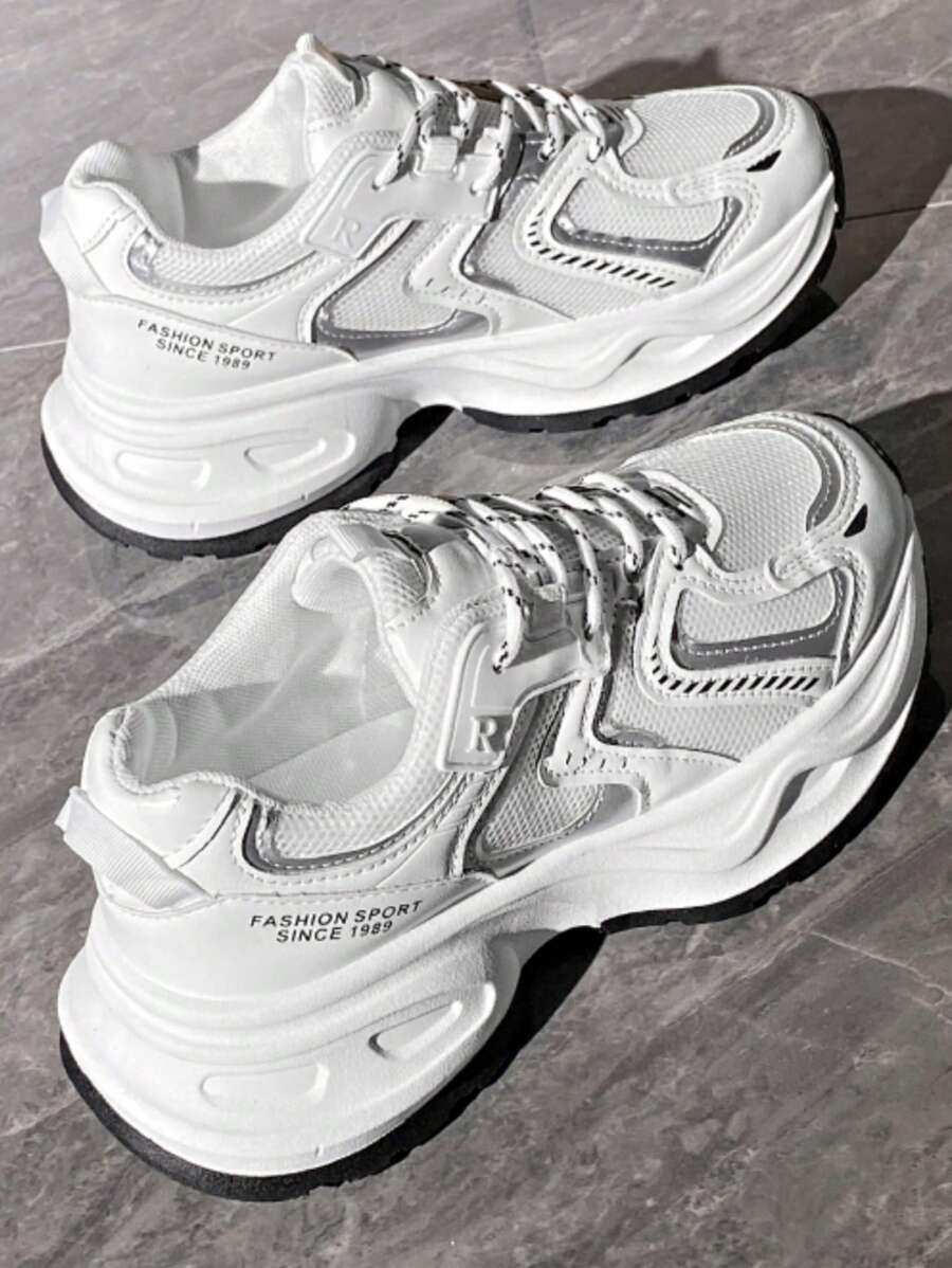 1 Paar Damen Frühlings-/Herbst Lässig Schuhe, schnürbar, Mesh atmungsaktiv, Keilabsatz, leicht, bequem, weiße Lässig leaufschuhe