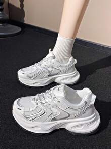 1 Paar Damen Frühlings-/Herbst Lässig Schuhe, schnürbar, Mesh atmungsaktiv, Keilabsatz, leicht, bequem, weiße Lässig leaufschuhe