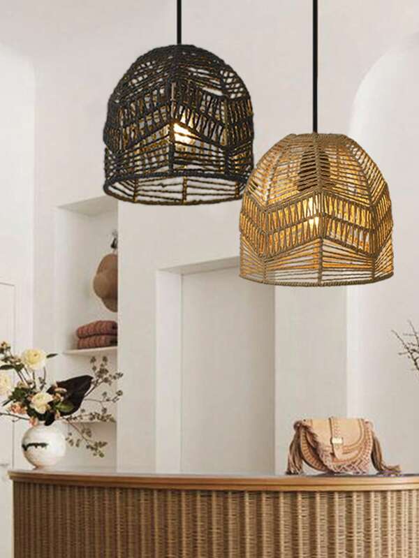 1 pieza Pantalla de lámpara de cuerda de papel, lámpara colgante creativa tejida a mano, ideal para habitación, casa de huéspedes, hotel, restaurante, iluminación de alta gama