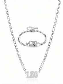 1 Pc Stainless Steel Fashion New Zodiac Letter Pendant Bracelet Jewelry NK Chain Twelve Constellations Birthday Gift For Women Girls And Men , Party ,Christmas Gift,New Year,Mother'S Day - Silver - View 28