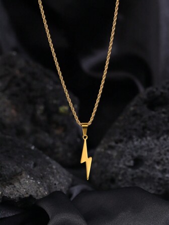 Camhanno 1 pieza Collar de acero inoxidable en forma de relámpago de estilo minimalista y hip-hop, perfecto para regalar en vacaciones