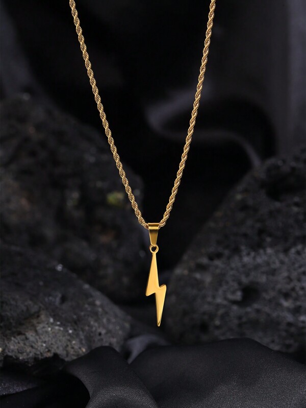 Camhanno 1 Stück minimalistischer, Hip-Hop Blitz-förmiger Halskette aus Edelstahl, perfekt als Geschenk