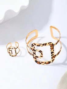 1 Bộ vòng tay kim loại hình vuông họa tiết da báo có thể điều chỉnh và nhẫn dành cho nữ - hình học - Xem 9