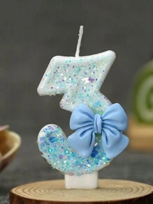 1pc Handmade Birthday Candle, Party & Celebration Supplies, Cake Decorative Candle, Blue Bowknot Creative Digital Candle For Birthday Cake, Back To School Valentine Day - Multicolor - View 20