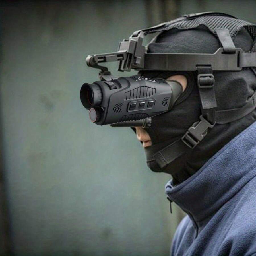 All-Black Color Night Vision Monocular Telescope, 2000mAh Lithium Battery, Infrared Night Vision Function, Suitable For Night Photography, Video Recording, Hunting, Camping, Fishing, Navigation, Surveillance, Outdoor Adventure, Law Enforcement, Search And Rescue, Wildlife Observation, Bird Watching, 5X Digital Zoom, Storage Card Not Included