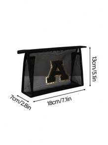 1个黑色网袋，大容量带黑色姓名首字母，毛巾刺绣字母A-Z，透明网状化妆品收纳袋，多功能旅行便携包，口红护肤品收纳洗漱化妆包，学生文具袋，网状拉链袋，旅行化妆品包装收纳袋，简约高档，配饰收纳，适用于宿舍收纳，旅行，出差，游泳，居家收纳 - 黑色 - 查看 9