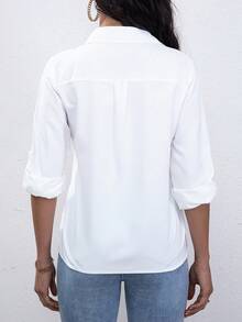Women's Button-Up Elegant Casual Versatile White Shirt Blouse,Long Sleeve Tops - White - View 2