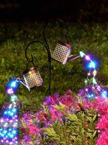 1pc/2pcs Solar Watering Can With Light String, Hanging Solar Waterfall Lamp, Retro Metal Kettle Light, Outdoor Garden Waterproof Decor Landscape Lights Suitable For Home Decor Garden Courtyard Porch Lawn Terrace Path Deck Alley Fence Swimming Pool Area Family Dinner Birthday Party Wedding Decoration Atmosphere Lamps (Warm Light/Color Light)