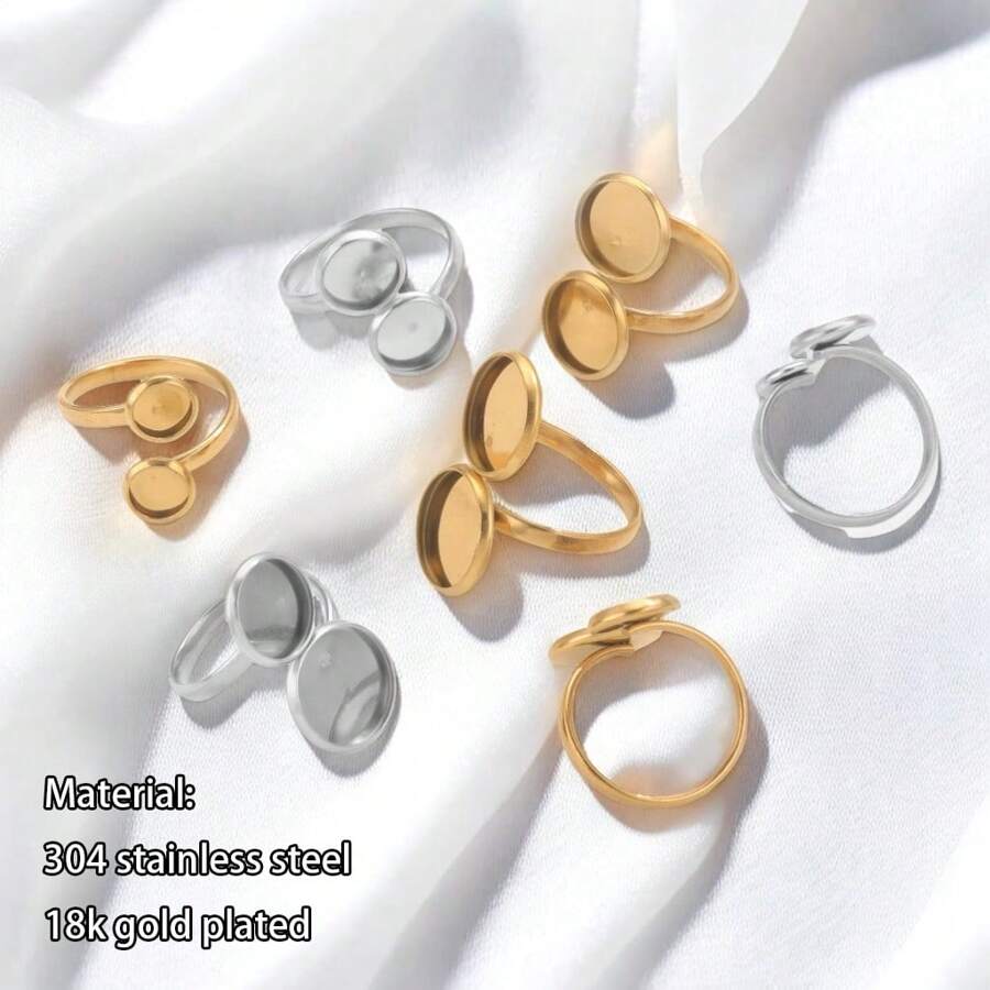 10pcs 304 Stainless Steel Ring Tray 16mm Twisted Adjustable Blank Convex Glass Bottom Tray DIY Handmade Jewelry Tray Finger Rings - Ring Setting - View 1