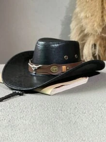 1 pièce Chapeau de soleil avec ceinture et décoration à rivets, casquette de jazz unisexe pour les activités de plein air au printemps, en été et en automne. Chapeau à large bord et style de cow-boy occidental
