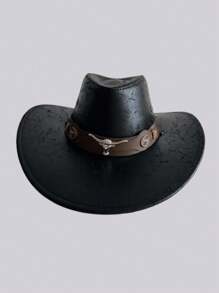 1 pièce Chapeau de soleil avec ceinture et décoration à rivets, casquette de jazz unisexe pour les activités de plein air au printemps, en été et en automne. Chapeau à large bord et style de cow-boy occidental