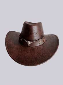 1 pièce Chapeau de soleil avec ceinture et décoration à rivets, casquette de jazz unisexe pour les activités de plein air au printemps, en été et en automne. Chapeau à large bord et style de cow-boy occidental