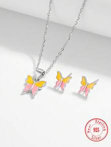 3 Stücke 925 Sterling Silber süßer Schmetterling Schmuckset - Ohrringe, Halskette, für Kinder, Alltags- und Feiertagstragen