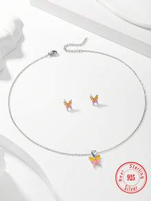 3 Stücke 925 Sterling Silber süßer Schmetterling Schmuckset - Ohrringe, Halskette, für Kinder, Alltags- und Feiertagstragen