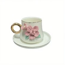 手工陶瓷花咖啡杯，适合下午茶，土耳其咖啡，浓缩咖啡 - 咖啡杯碟套装 - 其他 - 查看 8