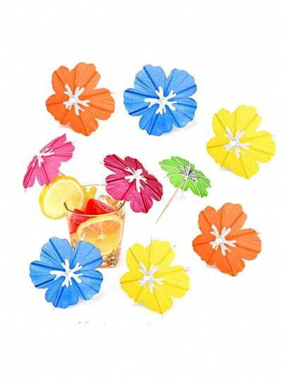 50pcs Mixed Color Cocktail Picks, Fruit Sticks, Bamboo Toothpicks, Tropical Summer Day Paper Umbrellas And Colorful Drink Umbrellas For Luau Hawaii Beach Party (Random Colors), Party, Birthday Decoration, For Outdoor, Camping