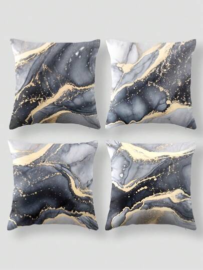 4 pezzi/Set di Federe per Cuscini Stampate in Grigio e Oro con Cerniera, in Poliestere Lavabile, Adatte per Vari Ambienti, Federe Decorative per Cuscini da Casa, Camera da Letto, Divano, Auto, Adatte per Temi di Festa della Mamma, Matrimonio, Compleanno