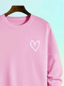 Women's Sweatshirt Heart Flannel Coat Unisex Warm Crewneck Cold Weather Top - Màu Hồng baby - Xem 2