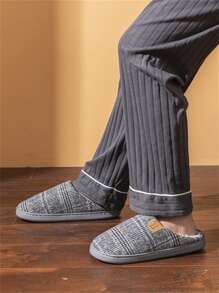 Men's Light Gray Simple Houndstooth Print Letter Decor Indoor Slippers, Warm For Bedroom & Office Use In Autumn Winter - Light Grey - View 6