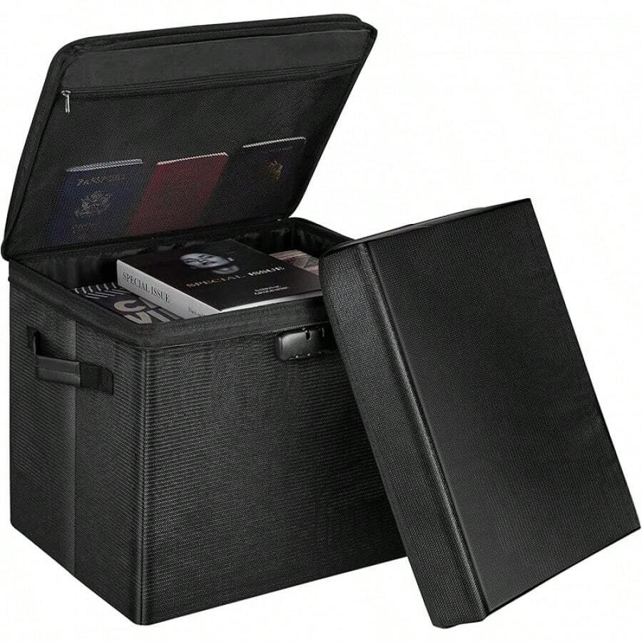 Fireproof Storage Footstool With Lock For Safe Storage Of Important Documents Folding Design - Black - View 1