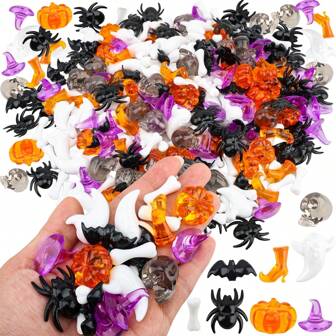 50pcs Halloween Vase Filler Mini Halloween Acrylic Ornaments Bulk Small Acrylic Pumpkin Ghost Skull Skeleton Witch Hats Bones Ghost Table Scatter Vase Filler For Halloween Party Supply,Christmas