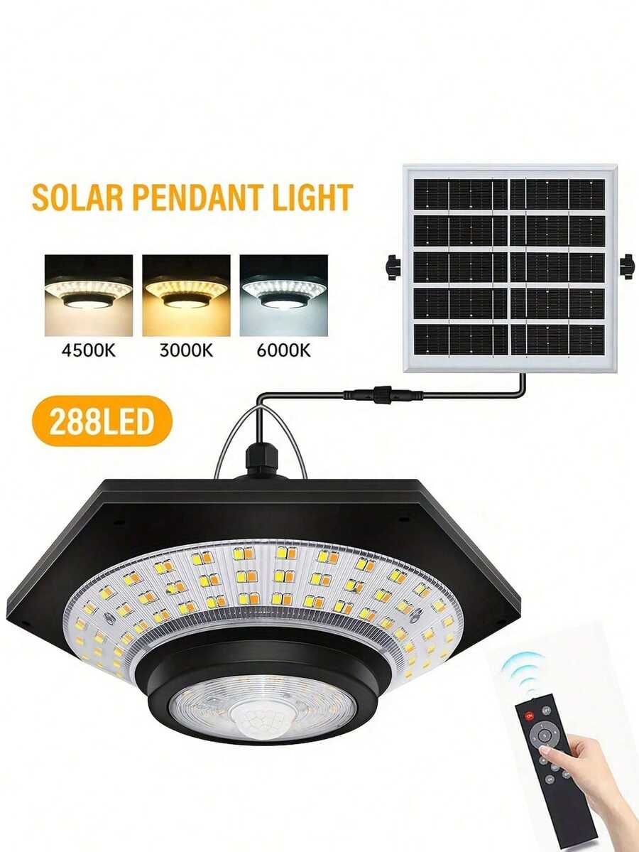 1 件 228LED 太阳能吊灯防水 360° 广角泛光灯带运动传感器太阳能灯带遥控器 3 种色温调节 5 种照明模式适用于家庭装饰户外照明车库生日派对节日派对活动照明吊灯，户外花园照明适用于小路、庭院、露台