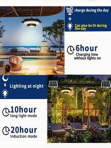 1 件 228LED 太阳能吊灯防水 360° 广角泛光灯带运动传感器太阳能灯带遥控器 3 种色温调节 5 种照明模式适用于家庭装饰户外照明车库生日派对节日派对活动照明吊灯，户外花园照明适用于小路、庭院、露台 - 均碼 - 查看 5