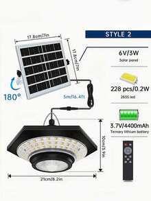 1 件 228LED 太阳能吊灯防水 360° 广角泛光灯带运动传感器太阳能灯带遥控器 3 种色温调节 5 种照明模式适用于家庭装饰户外照明车库生日派对节日派对活动照明吊灯，户外花园照明适用于小路、庭院、露台 - 均碼 - 查看 12