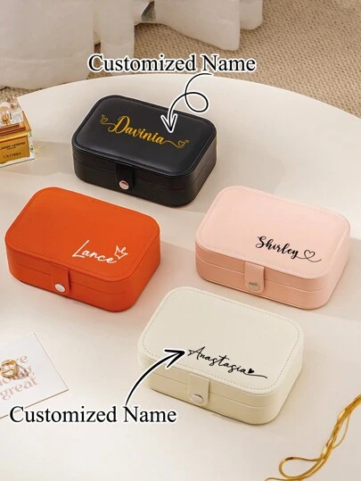 Personalized PU Jewelry Box With Name, Custom Name Jewelry Organizer Case With Adjustable Compartments, Personalized Gifts For Women,Bridesmaid, Mother, Friend, Teacher,Home Refresh,Elegant Living,Artful Living