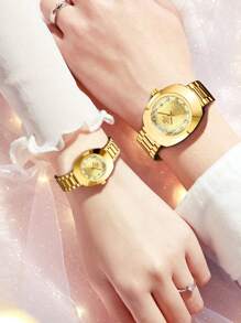 VA VA VOOM 1 pièce Nouvelle arrivée Montre étanche pour femme avec cadran elliptique doré, style élégant et magnifique, cadran décoré avec calendrier et strass, convient pour un port quotidien et les fêtes - Doré - Voir 10