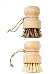 1pc/2pcs Natural Sisal Brush, Wooden Handle Non-Scratch Pot Scrub Vegetable Brush, Multipurpose Kitchen Cleaning Brush - Multicolor - View 10