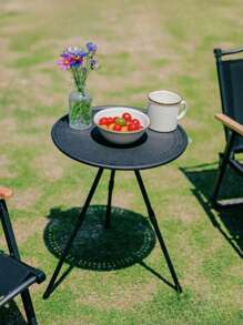 1入組便攜式摺疊露營桌，小圓桌面配3腳支架，適用於野餐、戶外娛樂