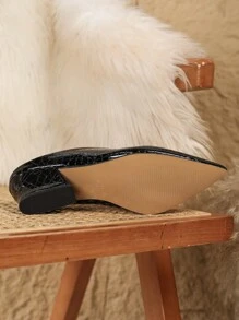 Zapatos de tacón de bloque de tacón medio con diseño de líneas, puntera puntiaguda, empeine profundo y unicolor para mujer, cómodos, con talón abierto, adecuados para el uso diario urbano, fiestas y eventos; Elegantes tacones altos pintado y con caja de punta ancha - Negro - Ver 7