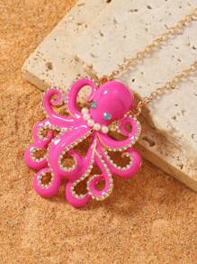 1 件夏日海滩夸张章鱼水钻装饰吊坠项链