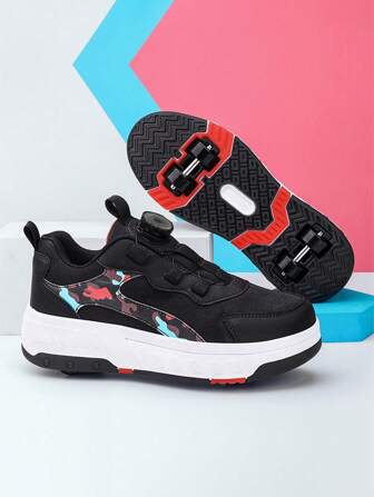 Fashionabla svarta rullskridskoskor för barn med löstagbara hjul för flickor, fritidssneakers