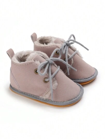 新生儿男女童休闲系带橡胶底防滑保暖运动鞋，0-1岁