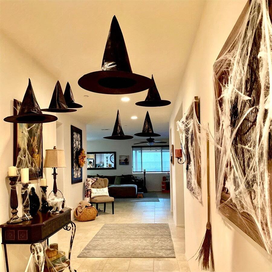 Đồ trang trí mũ phù thủy treo Halloween, 3 gói, thiết kế mũ phù thủy nổi bằng polyester cho bầu không khí ma quái, đồ trang trí trần nhà và phòng tự làm dễ dàng cho tiệc Halloween và Ngày của người chết – Không cần điện, Giáng sinh - màu đen - Xem 1