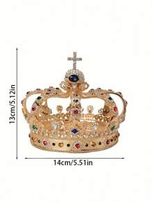 1 件复古水钻国王皇冠新娘头饰，复古合金宫殿头饰，适合女士男士化妆舞会服装派对配饰 - 金色 - 查看 3