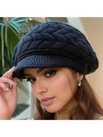 Winter Coldproof Beanie With Brim Solid Color Ribbed Knit Hats Elastic Breathable Beanies Warm Berets For Women Halloween