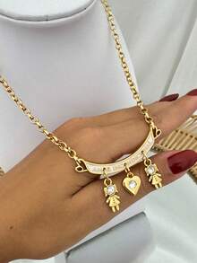 Semi-Jewel Necklace Two Children Girls And Boys Unconditional Love Chain Portuguese Link Thin Italian Varnish - 金色 - 查看 8