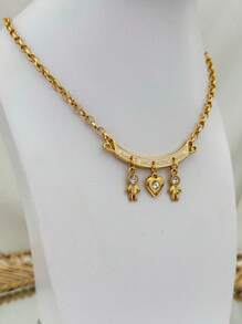 Semi-Jewel Necklace Two Children Girls And Boys Unconditional Love Chain Portuguese Link Thin Italian Varnish - 金色 - 查看 7