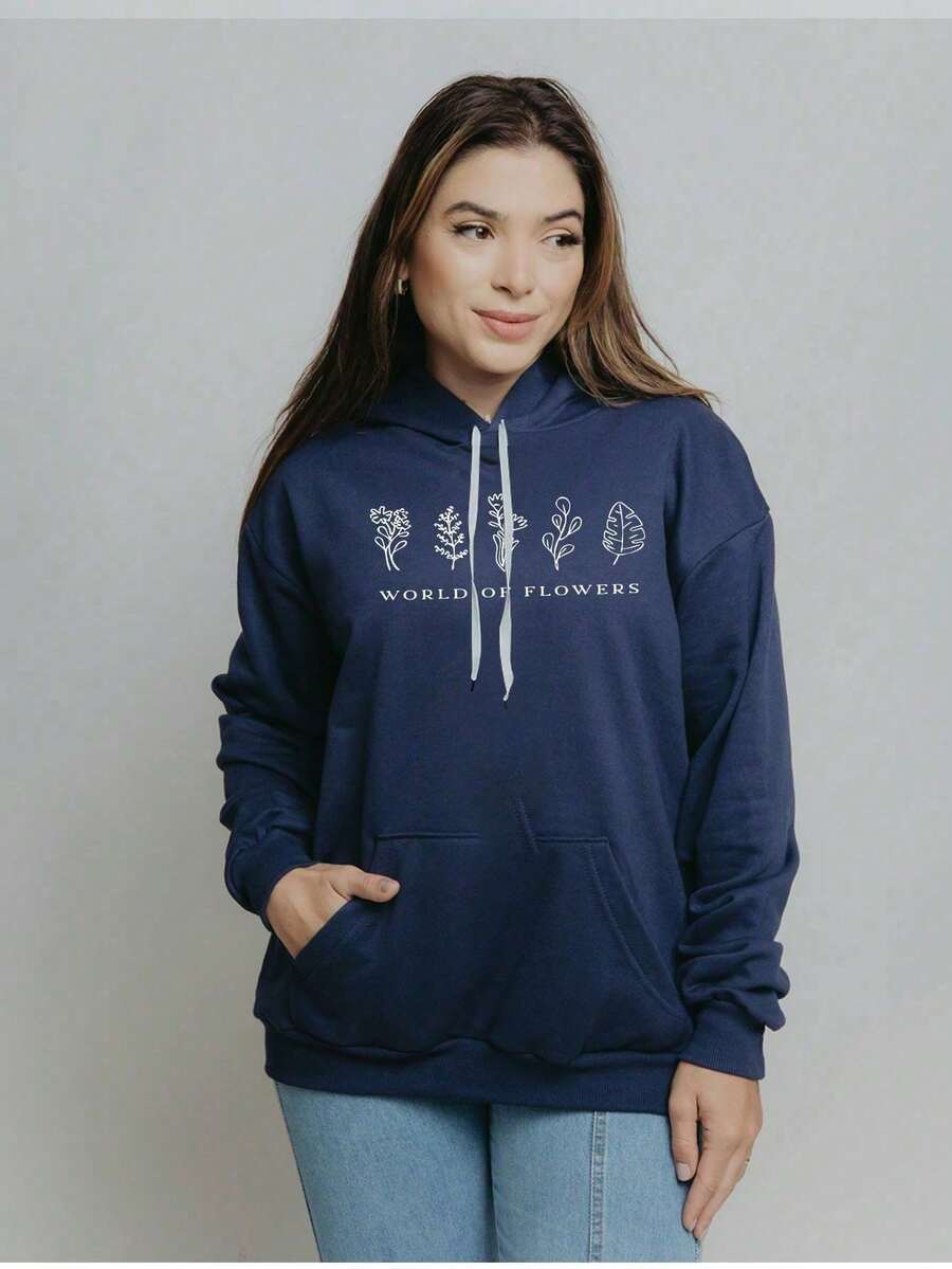 Cold Blouse Cotton Sweatshirt Women's Basic Kangaroo Print Various Colors 5291 - 藏蓝色 - 查看 1