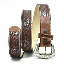 Cinto Country Masculino Em Couro Atrevidu's MoinhoCasualVintageFestaCouro genuíno - Laranja Queimado - Visão 3